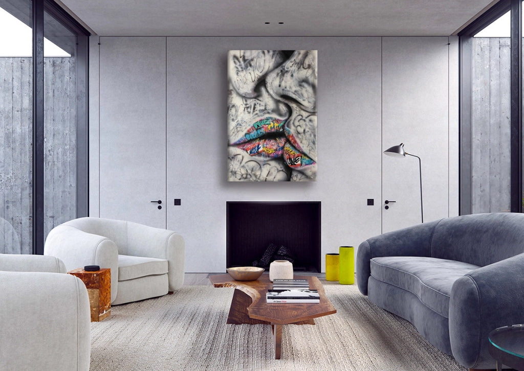 Kiss -  Quadro Canvas Contemporaneo su telaio in legno Misura: 100x140 cm