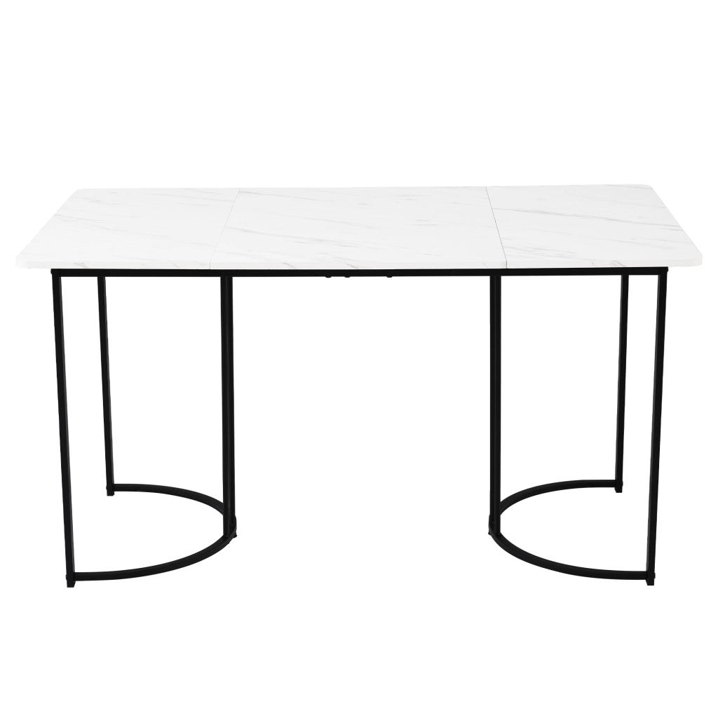 Tavolo da pranzo per 4 persone con 4 sedie, piano effetto marmo e base in metallo, per cucina, bianco 140 × 80 cm