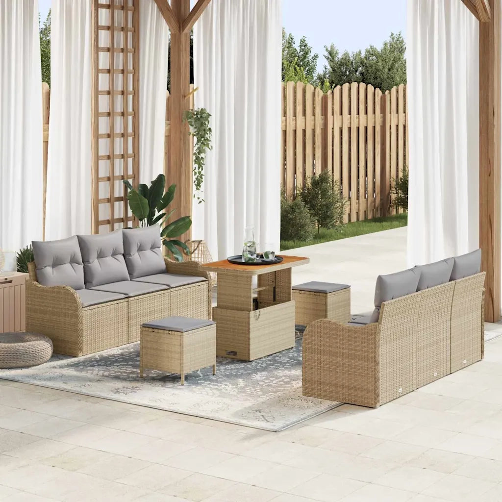 Set Divano da Giardino con cuscino 9 pcs Beige polyrattan 3362222