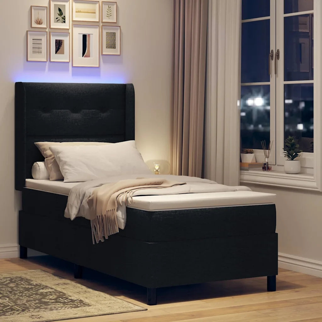 Letto a Sorgente LED con materasso Nero 100 x 200 cm Tessuto 3343492
