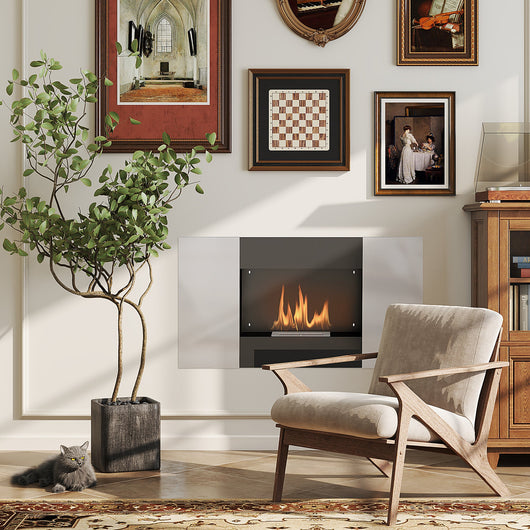 Camino a Bioetanolo da Parete Capacità 0,9L 100x15x54 cm Nero e Argento