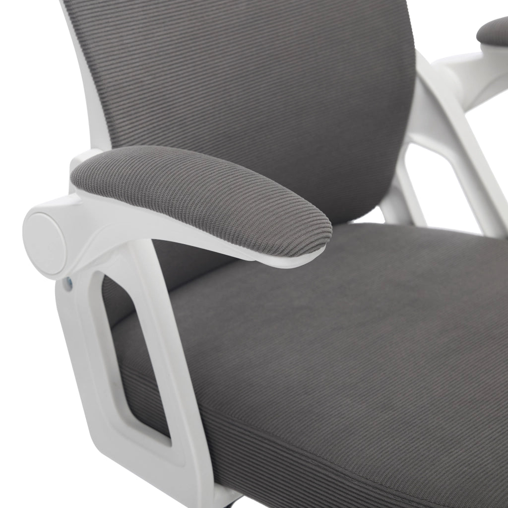 Sedia da ufficio ergonomica con Schienale in Rete, Supporto Lombare, Braccioli Ribaltabili, Grigio Imbottito