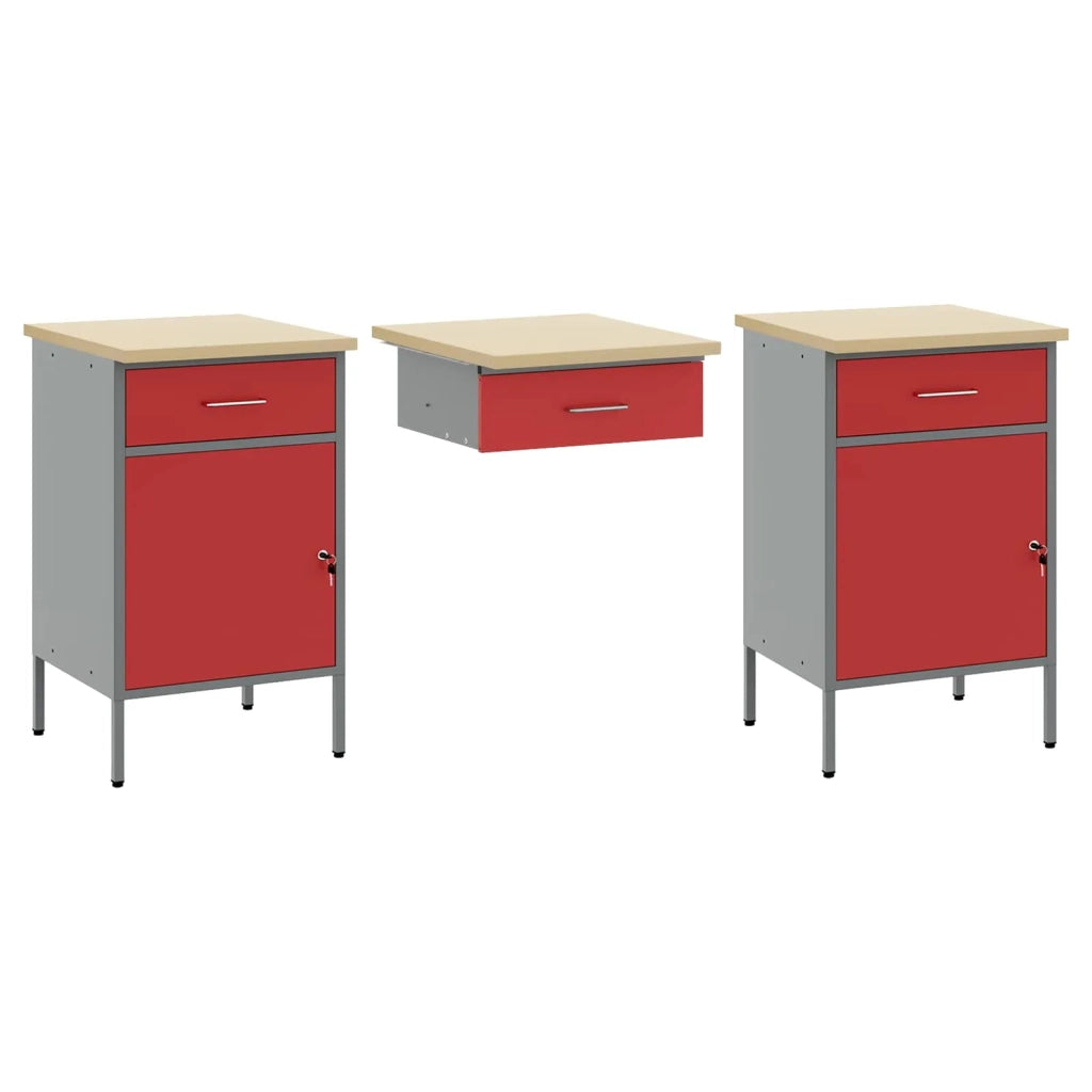 Mobile da lavoro 10 pcs Rosso Legno ingegnerizzato e acciaio 3321471