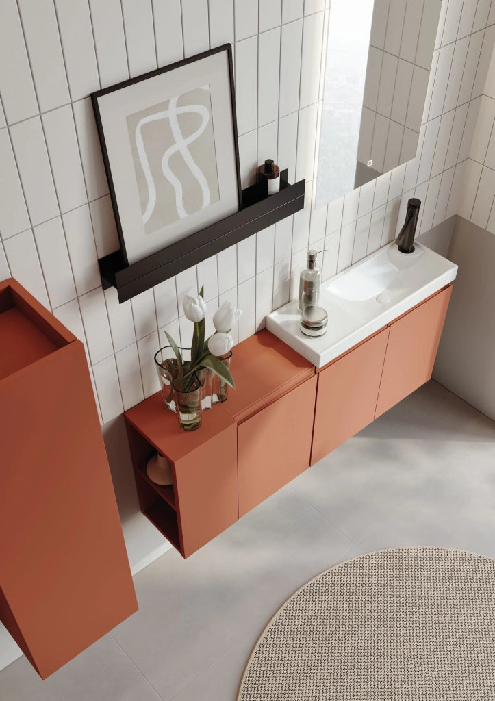 Set mobile lavabo con specchio (2 pezzi) "Ferla 110" - 110 x 22 x 45 cm - Cinnamon opaco