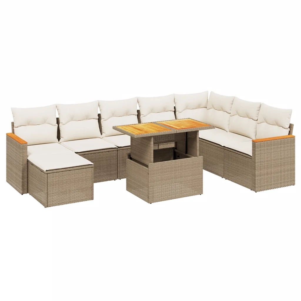 Set Divano da Giardino 9 pz con Cuscini Beige in Polyrattan 3273214