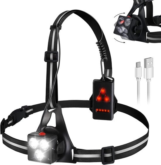 Pannellamento con riflettori, pannellamento LED per jogging con ricarica USB, 500 lumen, 3 modalità di illuminazione, IPX6 impermeabile, angolo di diffusione regolabile da 120 gradi, lampada per jogging, corsa