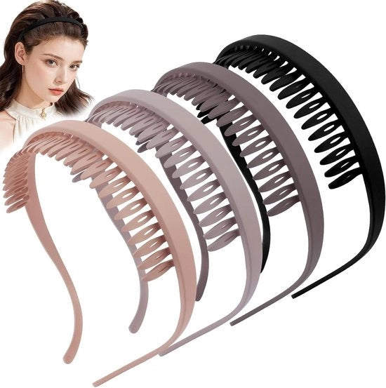 Set di 4 fascette per capelli spessi, design a zig-zag, comodo e antiscivolo per portatori di occhiali