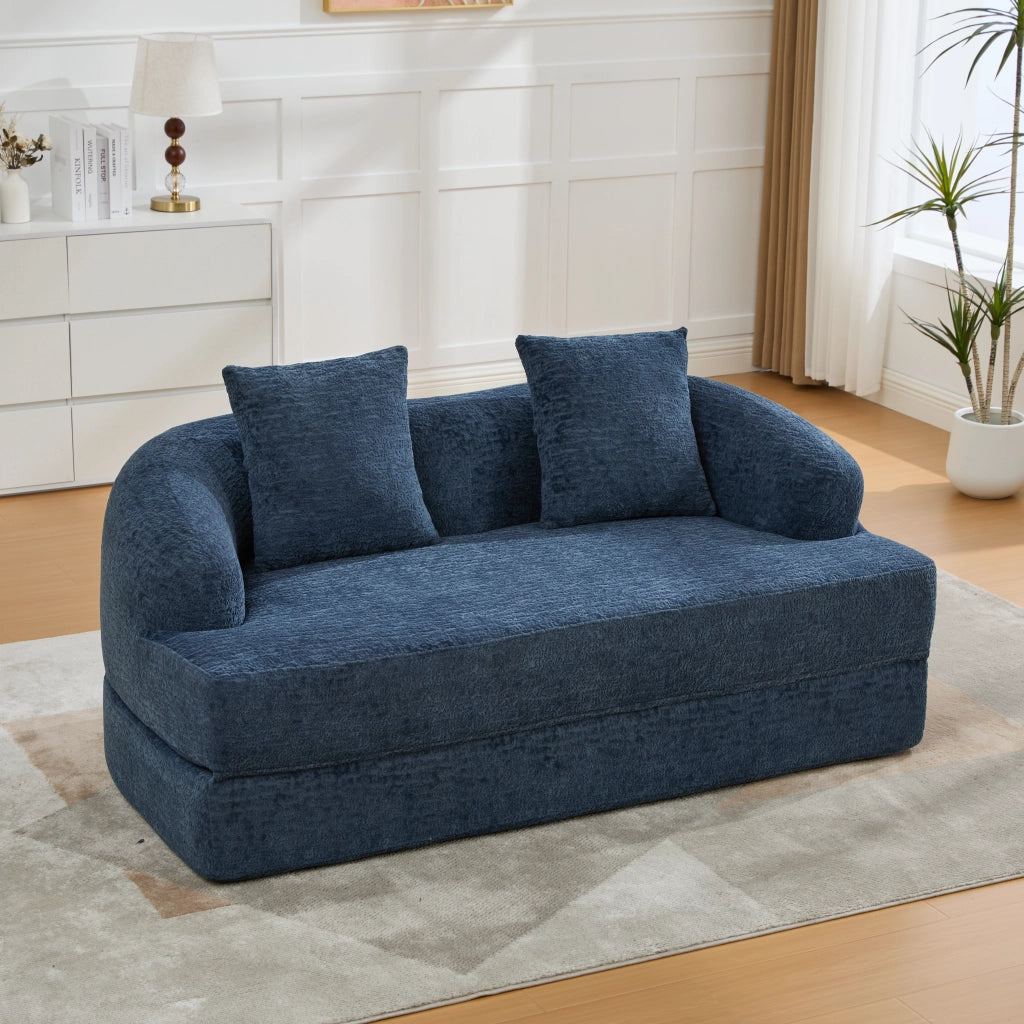 DIVANO LETTO 2 POSTI Pieghevole 157x84x65 cm Chenille Blu Navy