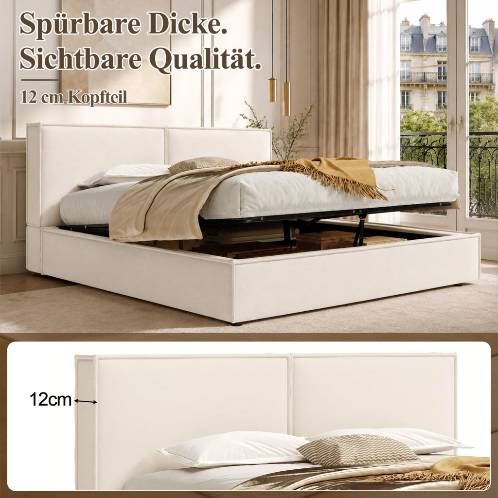 letto imbottito lino beige 180 x 200 cm