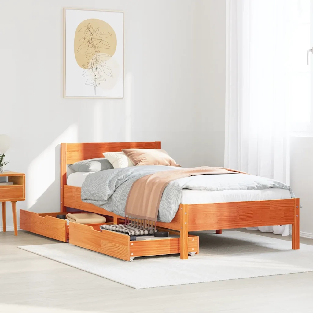 Letto senza Materasso-Struttura Letto Marrone Cera 75x190 cm in Legno di Pino 387445
