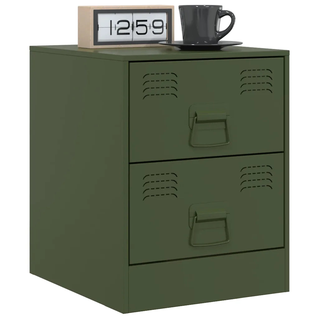 Set di 2 Comodini | Armadio da Notte | Mobiletto da notte Verde34,5x39x44 cm in Acciaio