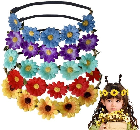 Corone fiorita da 5 pezzi - Fascia capellina fiorita - Ragazze - Damina d'onore - Festival - Materiale ecologico - Disegno accattivante - Fiori per capelli