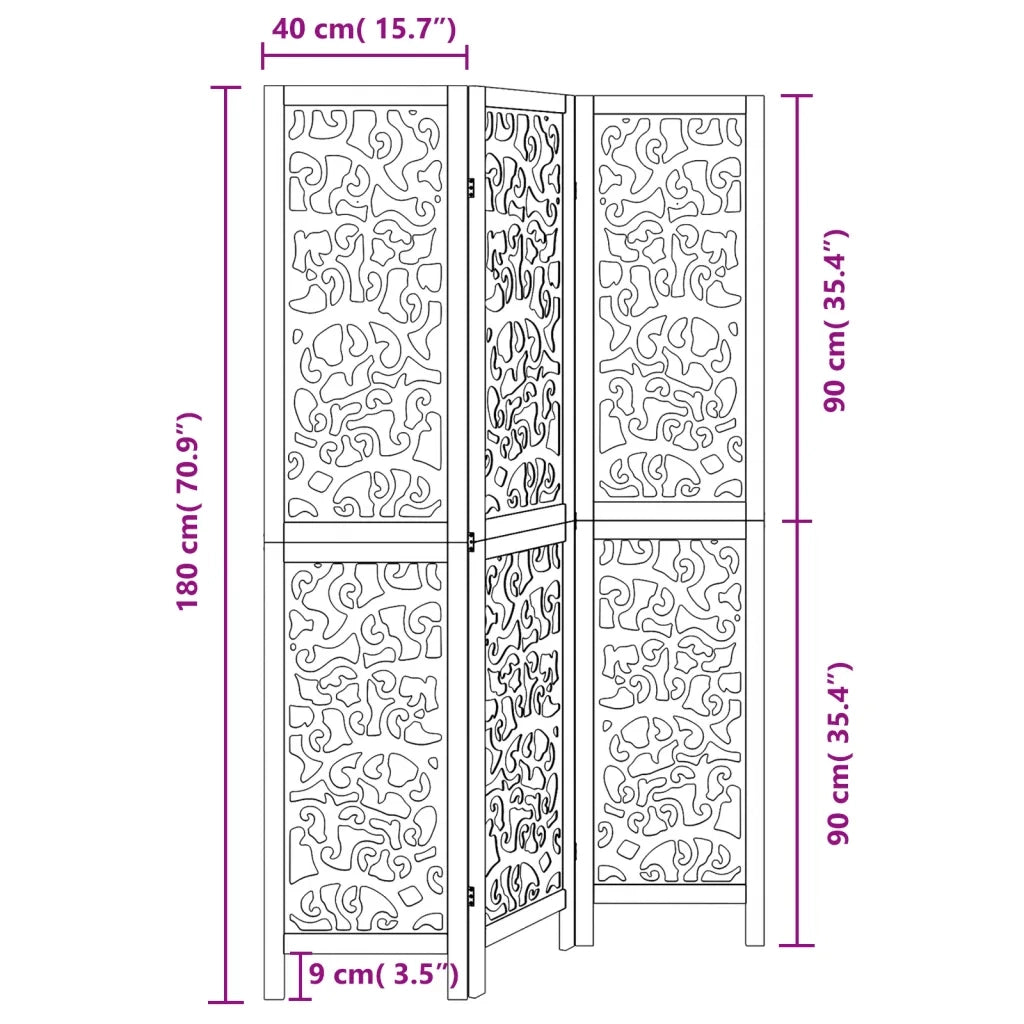 Divisorio Ambienti | Divider per stanze | Paravento 3 Pannelli Nero Legno Massello di Paulownia