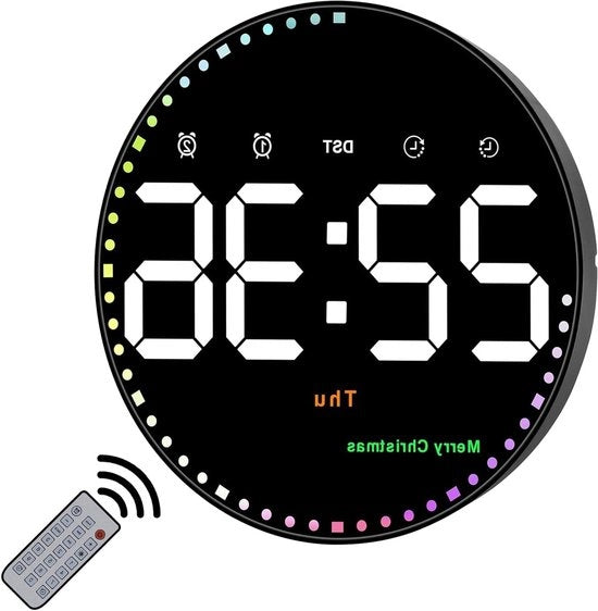 Orologio Digitale da Parete da 10 Pollici con Comando a Distanza, 2 Allarmi, Temperatura, Data e Conto alla Rovescia per Uso Domestico