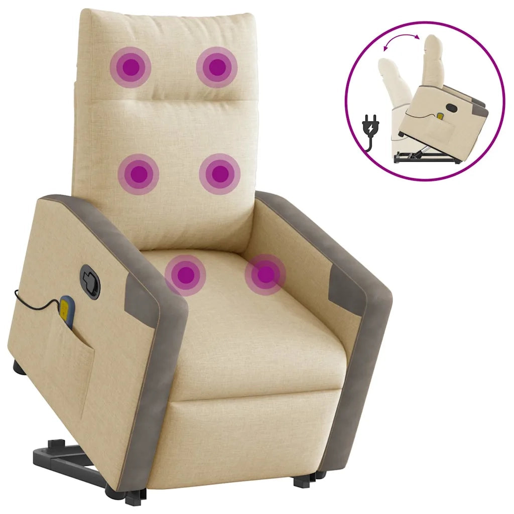 Poltrona Alzapersona Massaggiante Reclinabile Crema in Tessuto 3324098