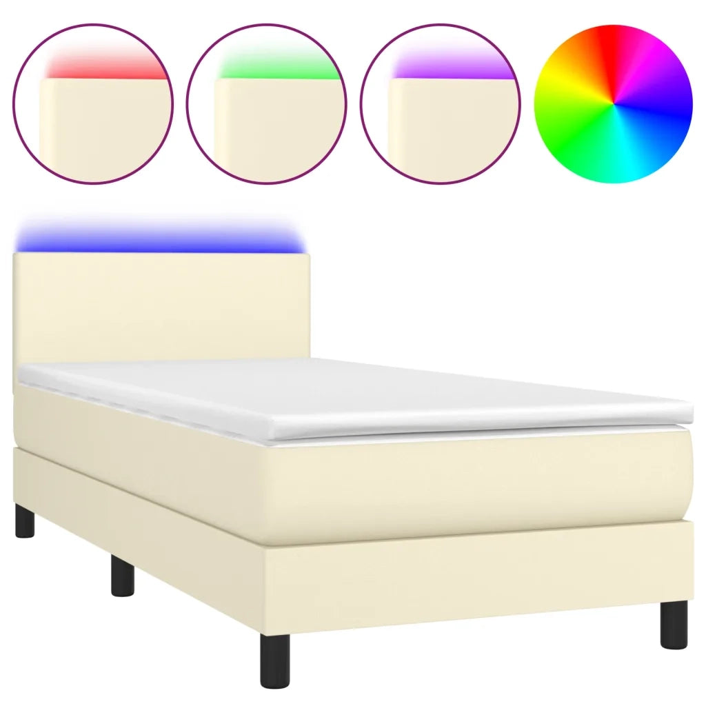 Giroletto a Molle con Materasso e LED Crema 100x200 cm 3134089