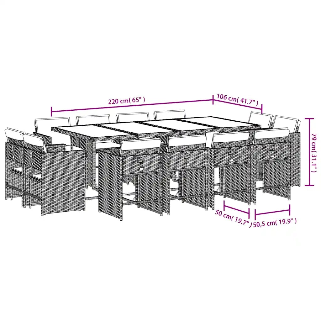 Set da Pranzo da Giardino 13pz con Cuscini Grigio in Polyrattan 3211220