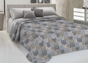 Copriletto Piquet Primavera Estate 100% Cotone Disegno Happy Cat - Matrimoniale - Grigio