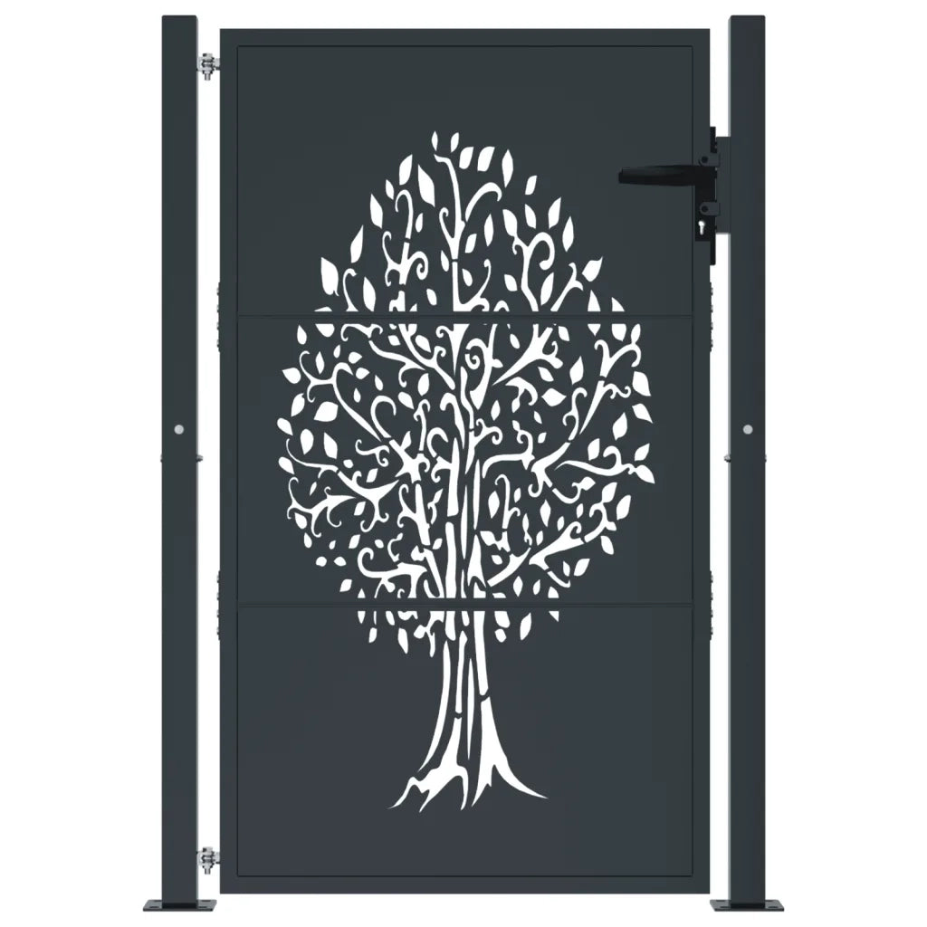 Cancello da giardino antracite 100x150 cm in acciaio con design ad albero 153157