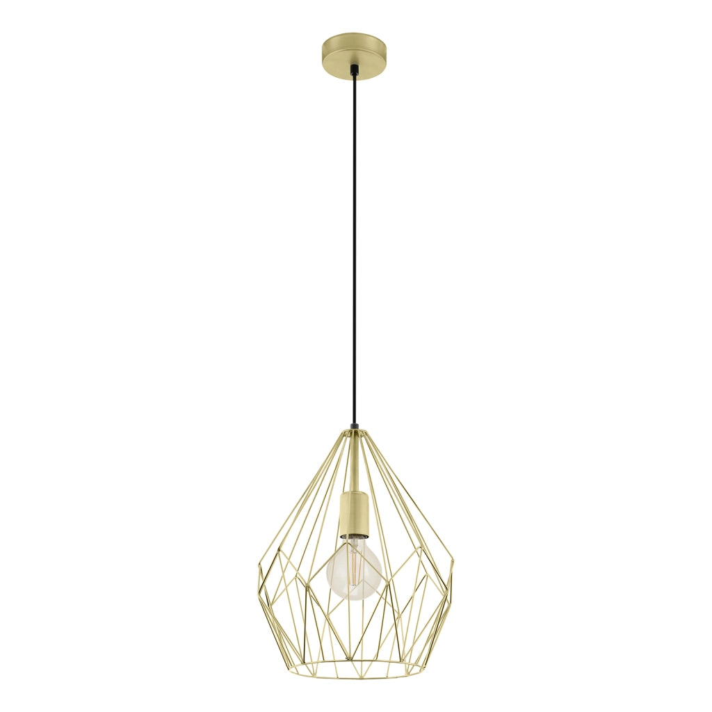 Lampadario A Sospensione Vintage Carlton Acciaio Oro 1 Luce E27 D31