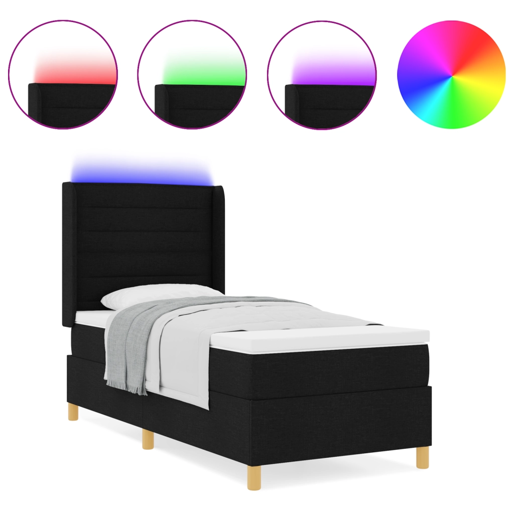 Letto a Mola con Materasso e LED Nero 90x200 cm Tessuto