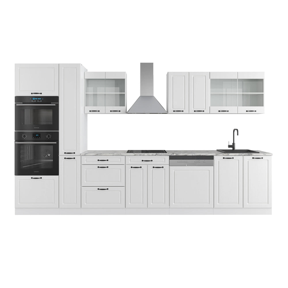 Vicco Mobile da cucina Casa di campagna bianca/bianco 350 cm con armadio alto, senza piano di lavoro