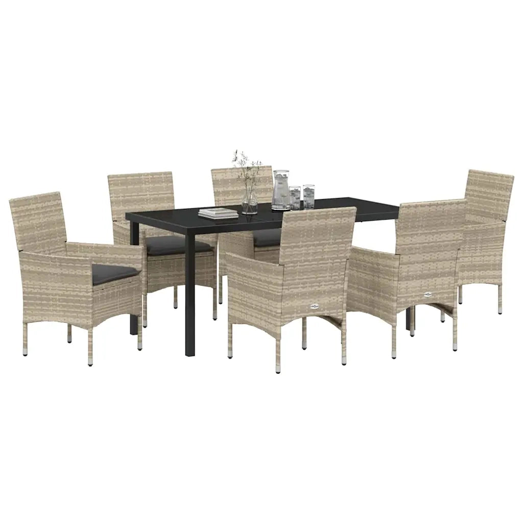 Set da Pranzo per Giardino 7 pcs Grigio chiaro polyrattan
