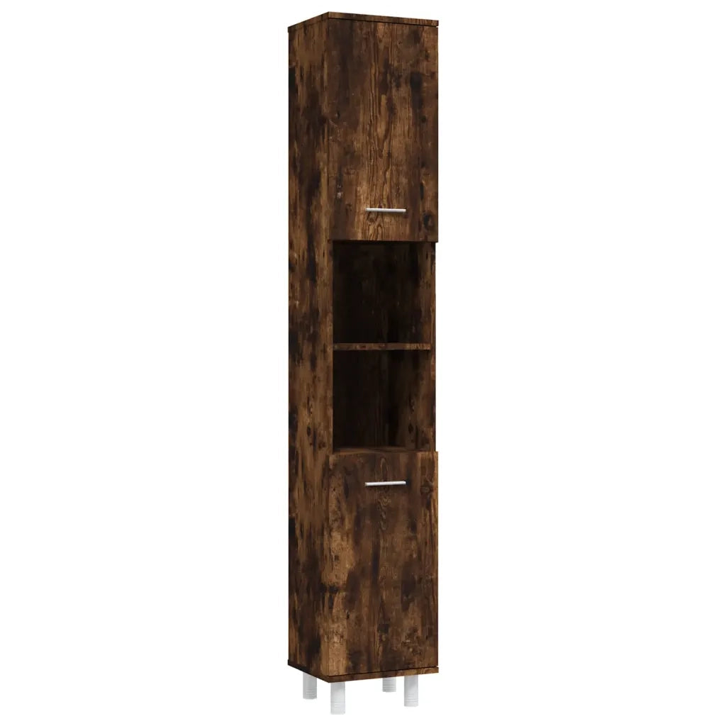 Set Mobili da Bagno | Armadio da bagno 4 pz Rovere Fumo in Legno Multistrato
