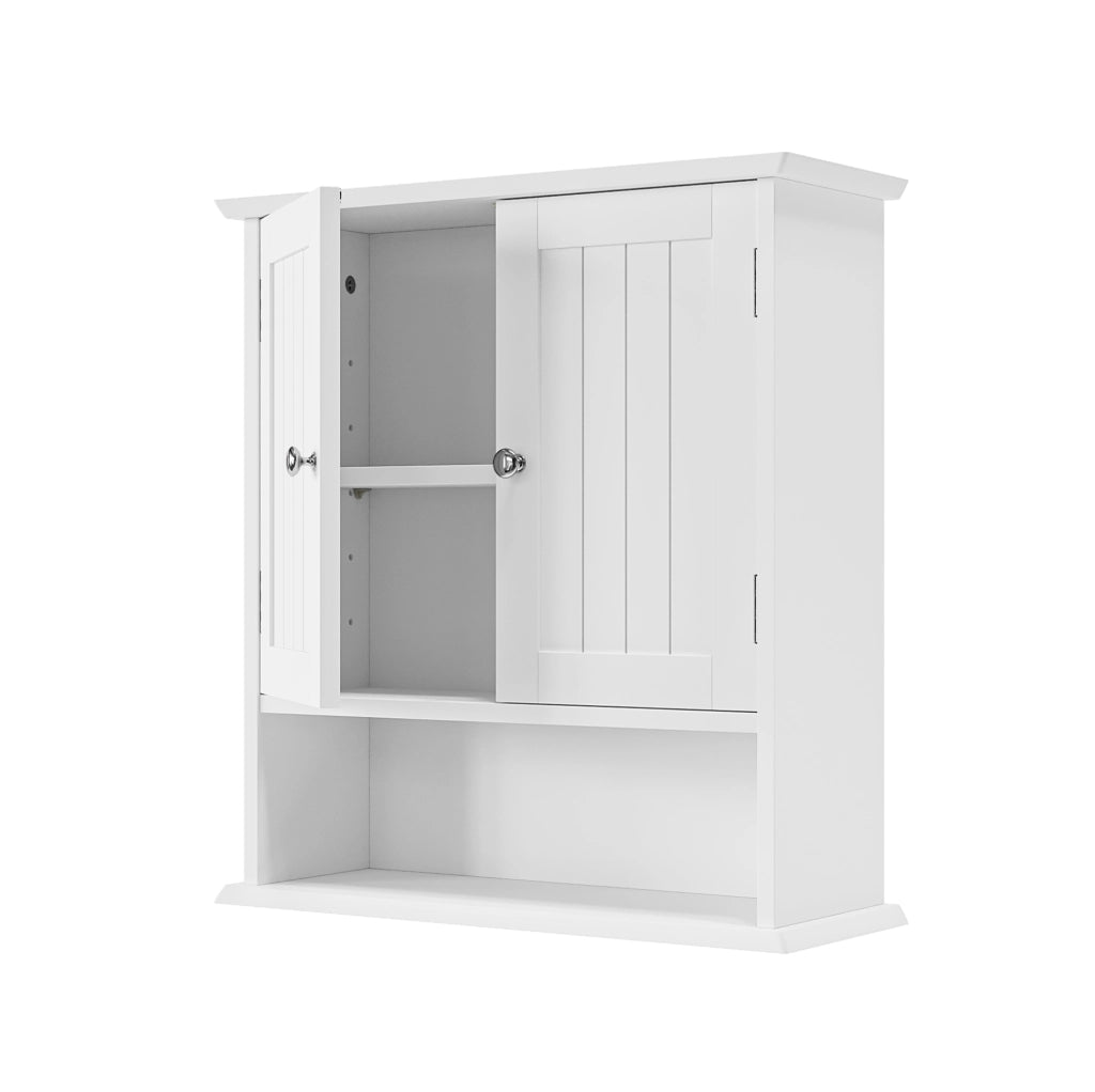 Armadietto da bagno sospeso bianco in MDF con ripiani regolabili