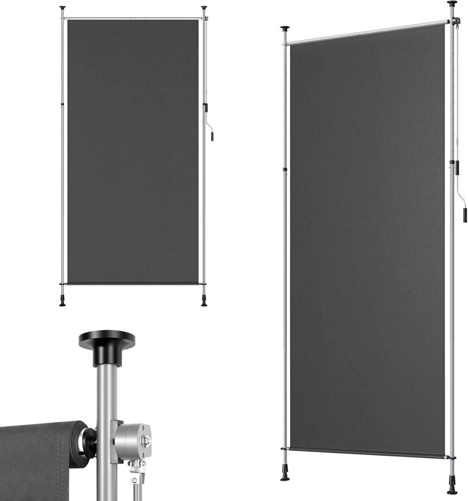 Tenda da Sole Verticale con Manovella, 200x310 cm, Frangivista da Esterno Estensibile, Oscurante, Protezione Solare, Resistente alle Intemperie, Montaggio senza Foratura, Grigio
