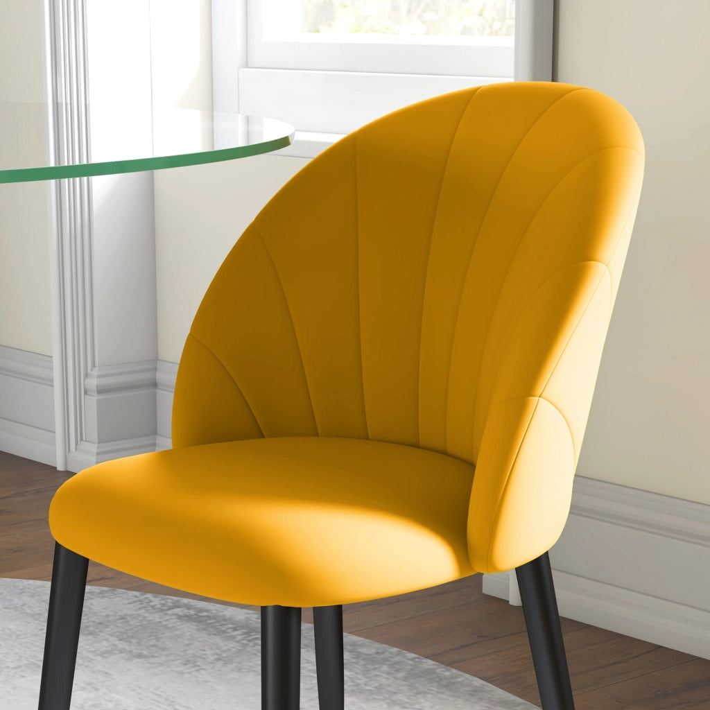 Sedia da Pranzo Moderna con Schienale a Conchiglia ¨C Zephmum ¨C Velluto Giallo Gambe in Metallo