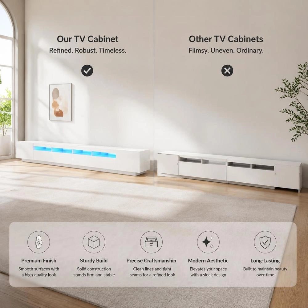 TV Cabinet With LED Lights White 300x35x40 Cm