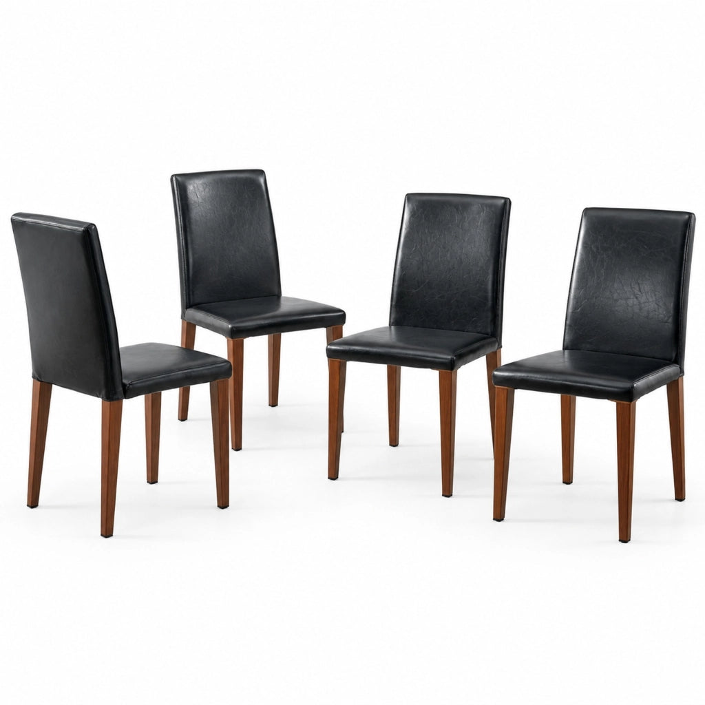 Set di 4 sedie da pranzo in PU nero e metallo effetto noce