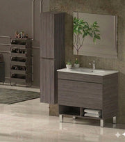 Mobile Bagno NEBARI com gambe Già Montato 1 cassetto, lavabo e specchio Rovere affumicato 80x45 cm con colonna