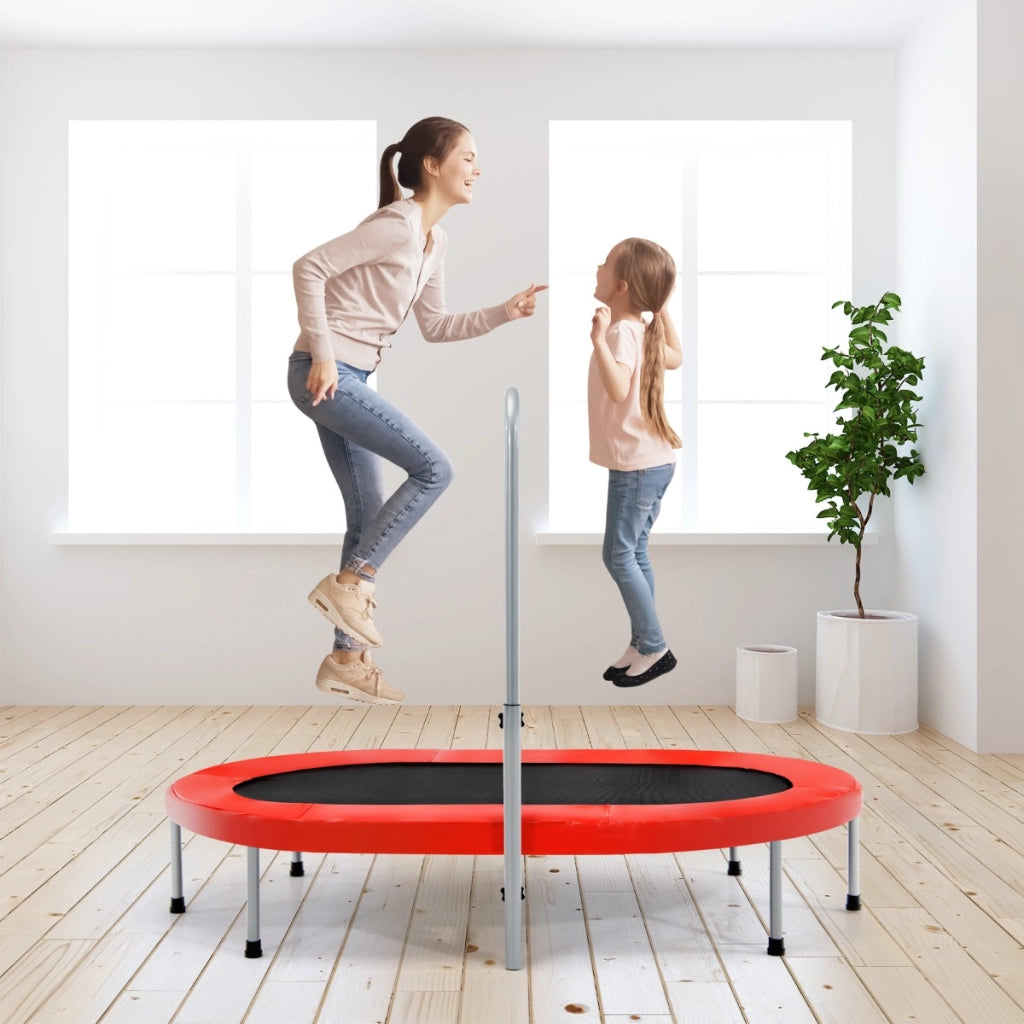 Trampolino doppio per 2 persone con maniglia e cuscinetto, Trampolino ovale pieghevole per bambini e adulti Rosso