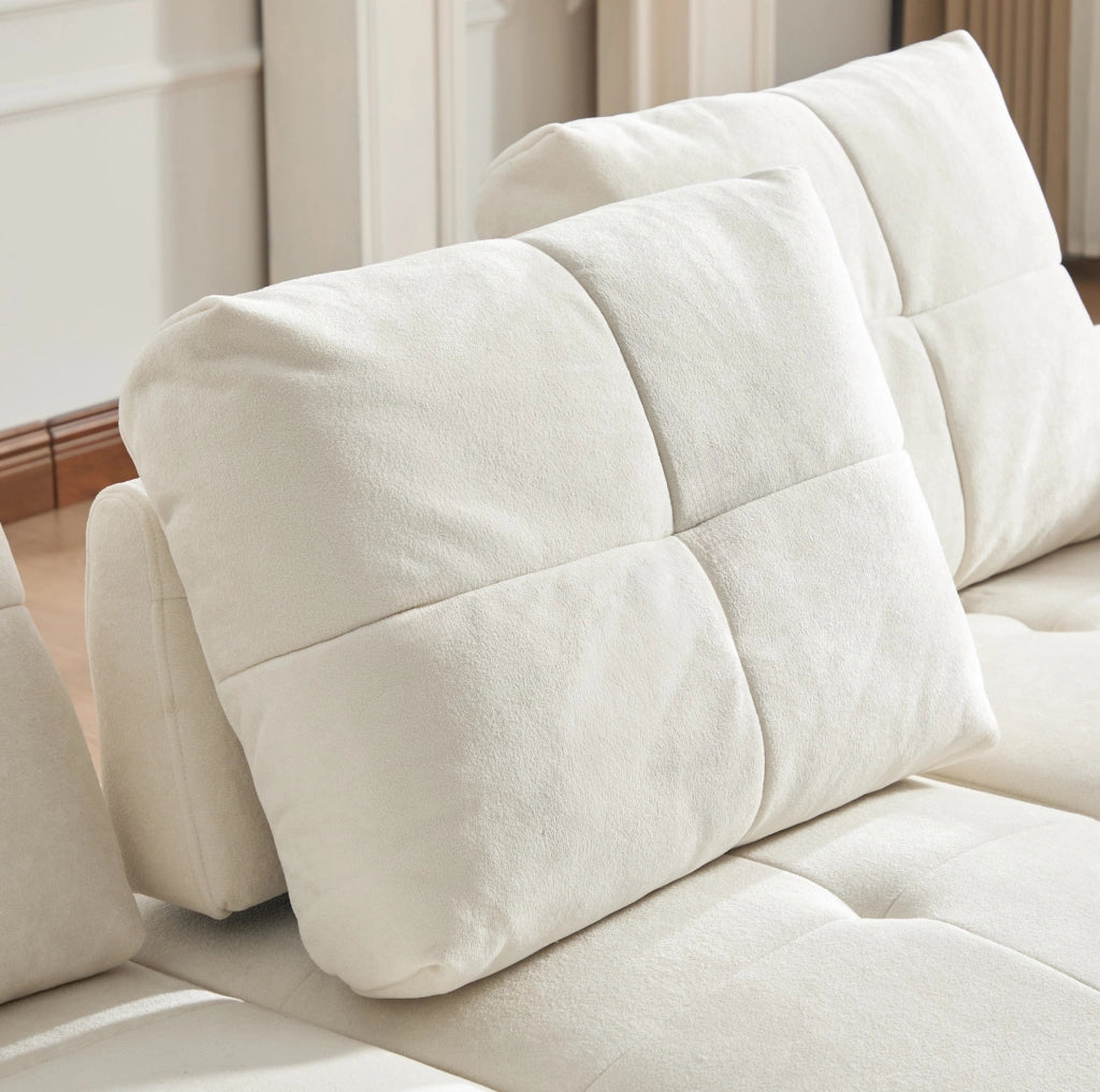 Divano letto 213x94x84 cm con schienale regolabile; 3 posti; in chenille beige bianco