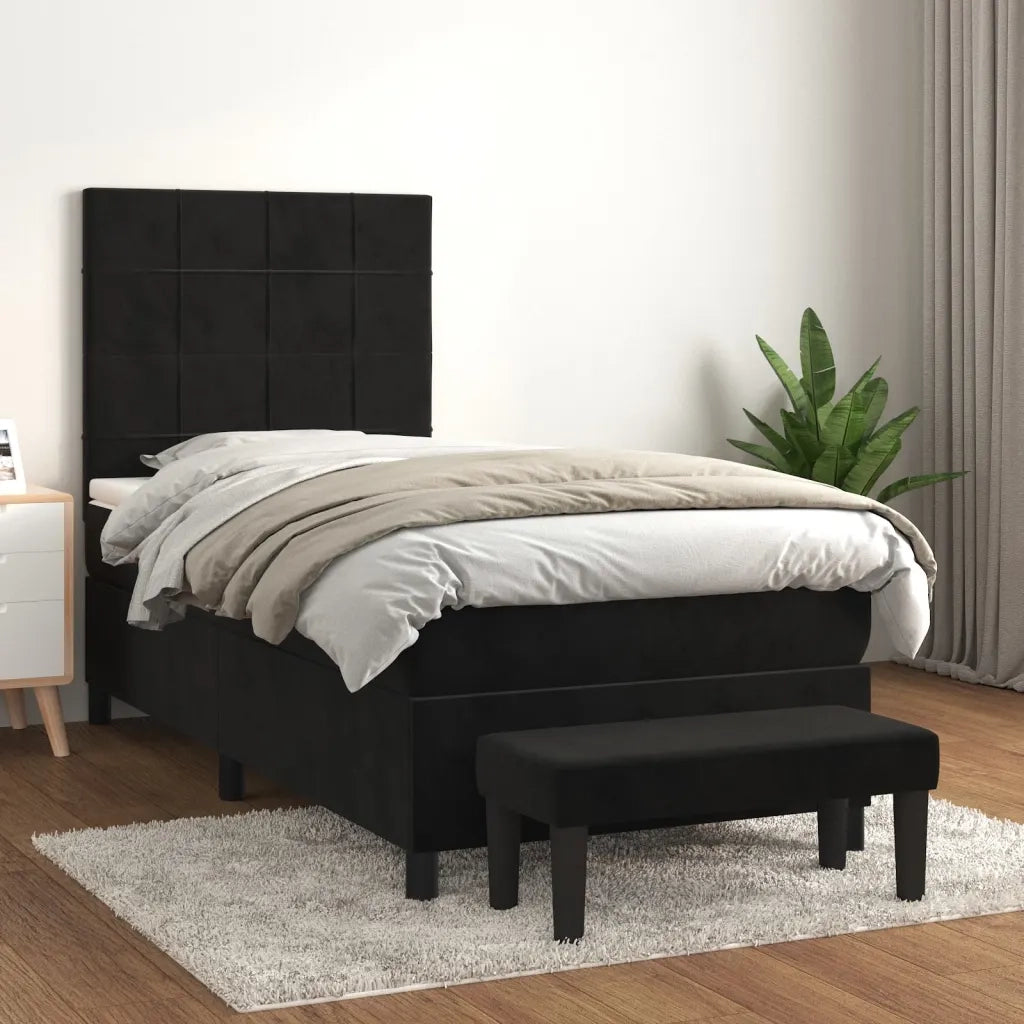 Letto singolo | Letto per adulti | Giroletto a Molle con Materasso Nero 90x200 cm in Velluto