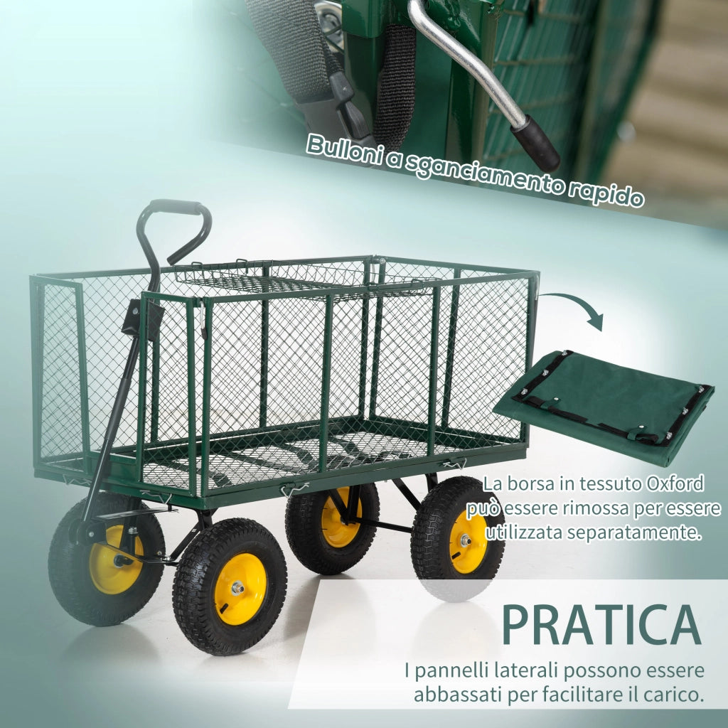 Carrello da Giardino 342L con Ruote ¨C Zephmum ¨C Verde, 138x57x84cm