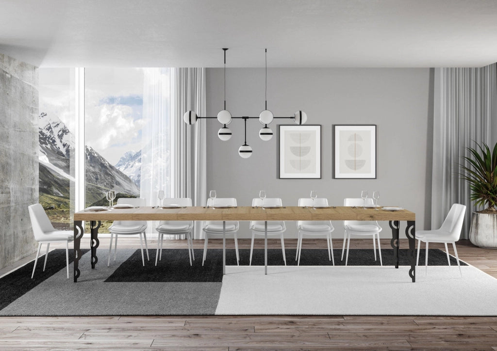Tavolo Allungabile 140-400x90x77 cm Karamay Premium Quercia Natura Telaio Antracite