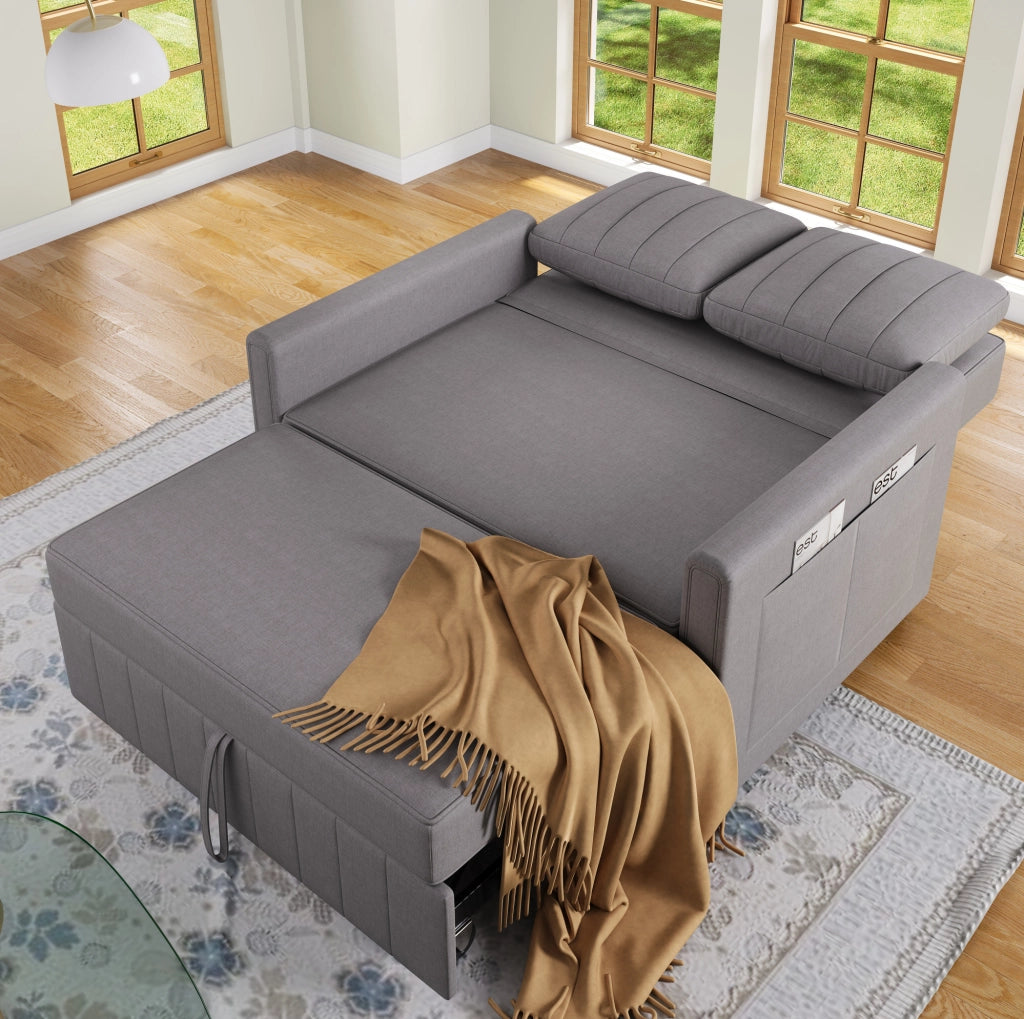Divano letto pieghevole 127x75x94 cm con schienale regolabile e 2 cuscini in schiuma grigio antico