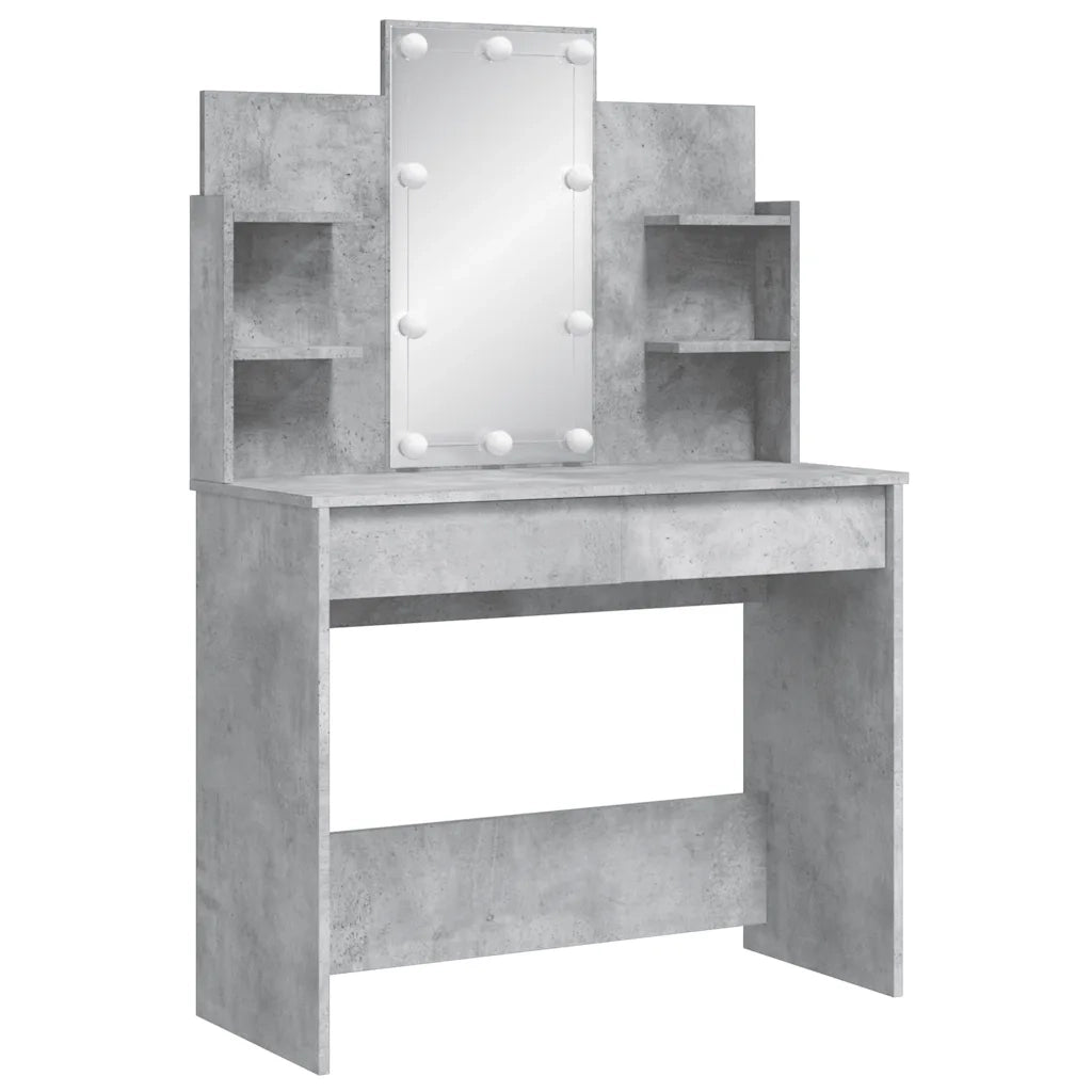 Toeletta | Tavolo da Trucco con Luci LED Grigio Cemento 96x40x142 cm