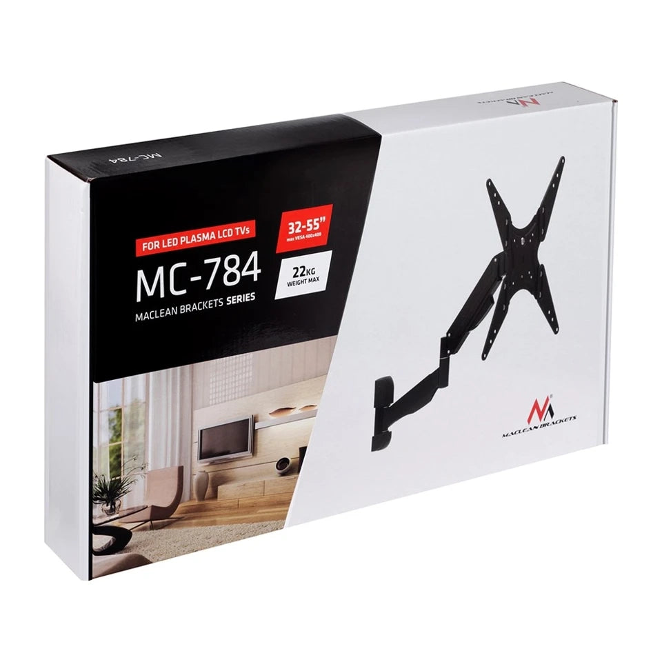 Supporto nero per TV o monitor Maclean MC-784 a molla a gas da 32 "-55" 22kg con 2 bracci