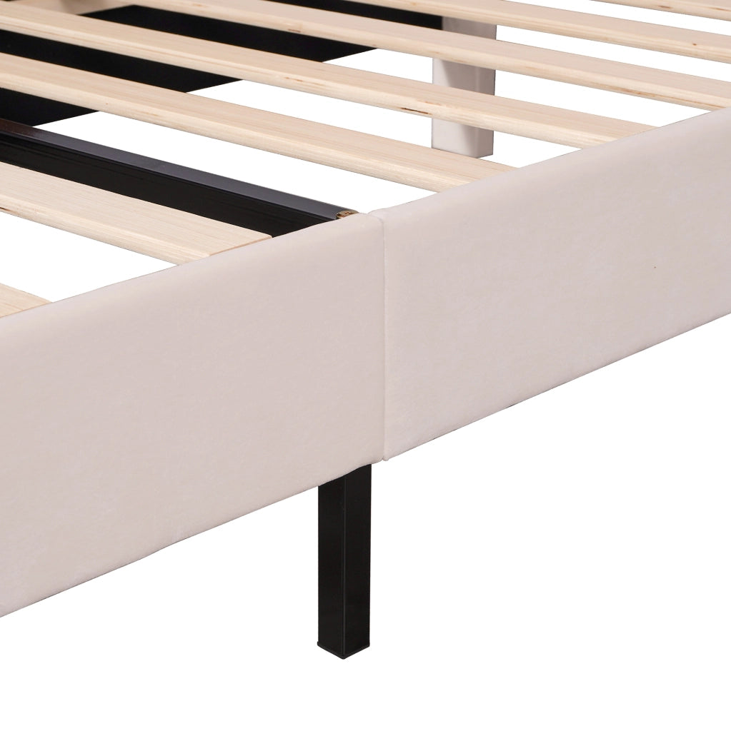 Letto imbottito 90x200 cm con testiera a forma di fiore; velluto beige