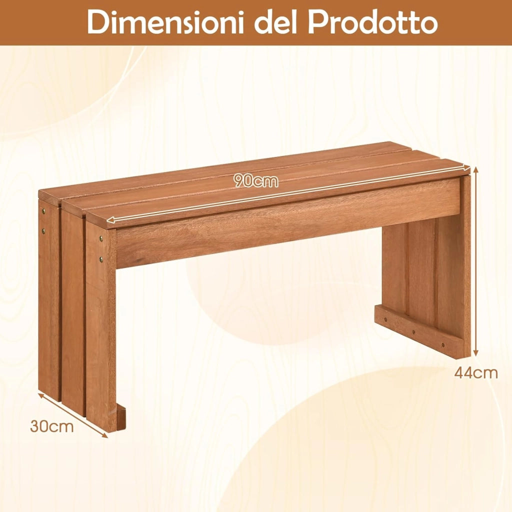 Panchina da Esterno con Seduta a Doghe per 2 Persone, Portata 200 kg, Panca da Giardino con Solida Struttura in Legno Massello, Panca per Ingresso, Giardino e Gazebo, 90 x 30 x 44 cm
