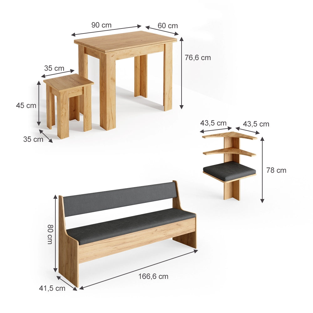 Vicco Gruppo panca ad angolo Quercia dorata 210 x 41.5 cm con tavolo