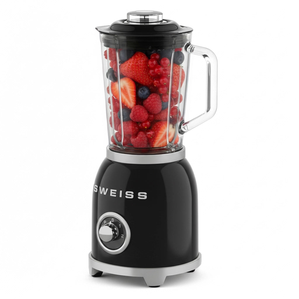 Frullatore frullato vintage a 2 velocità e funzione pulse MXV9, 6 lame in acciaio inox, capacità 1,5 l, ciotola in vetro, 1000 W, nero