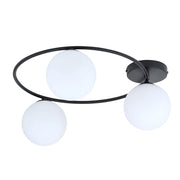 Plafoniera Minimal 3 Luci Perseo In Acciaio Nero E Sfere In Vetro Bianco