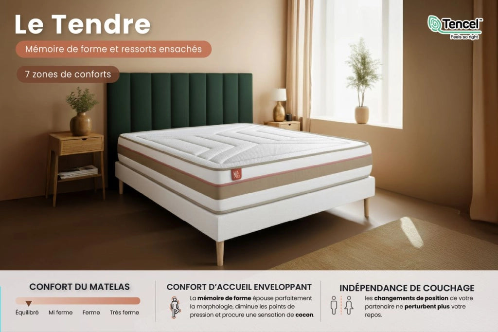 Pacchetto letto completo - Materasso 200x200cm + Box spring con doghe (kit) + 2 cuscini + Piumino - Le Tendre