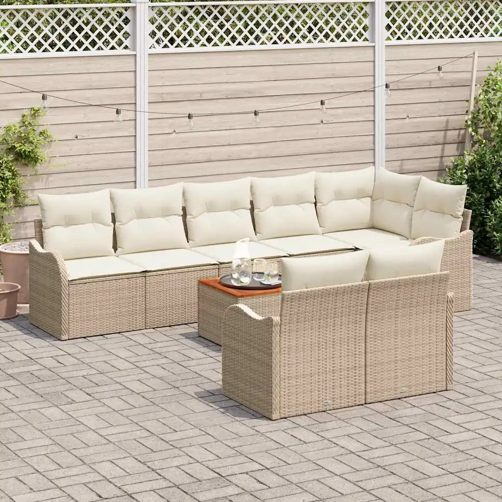 Set Divano da Giardino con cuscino 9 pcs Beige polyrattan