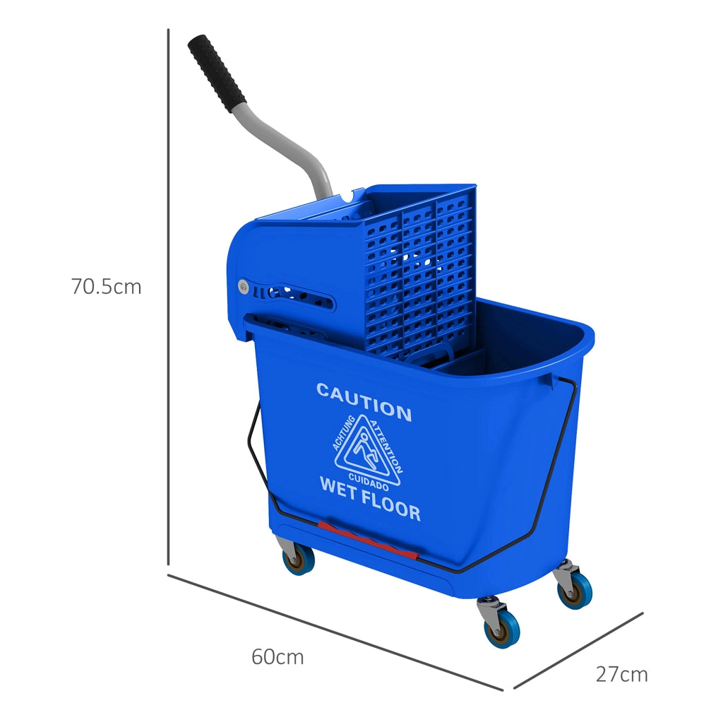 Secchio lavapavimenti da 20 L con strizzatore, separatore e ruote blu